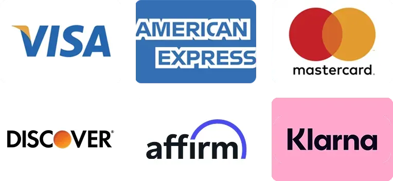Visa, American Express, Mastercard, Discover, Affirm and Klarna